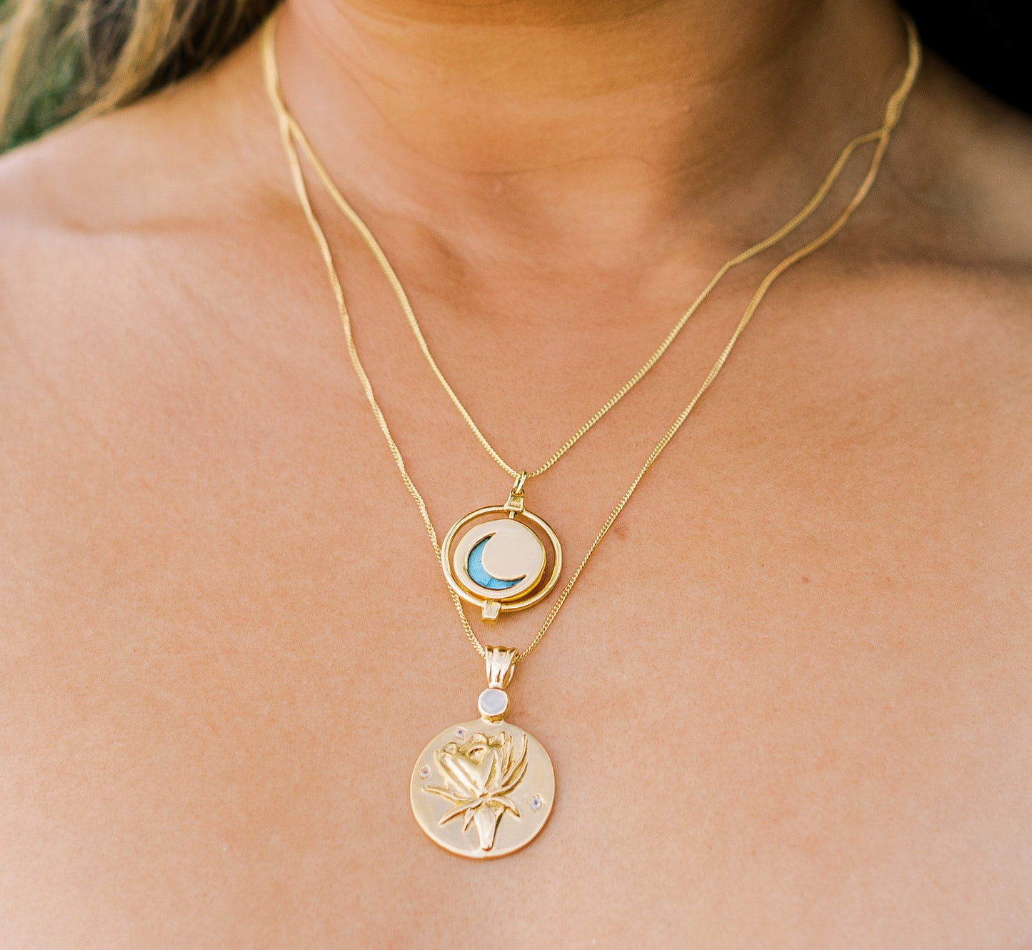 Night Blooming Cereus & Stars Medallion Necklace