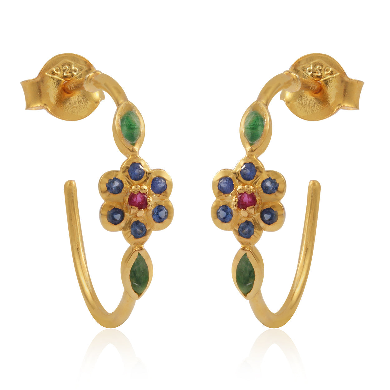 Sapphire Flower Hoop Earrings