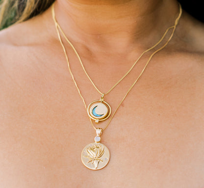 Night Blooming Cereus & Stars Medallion Necklace