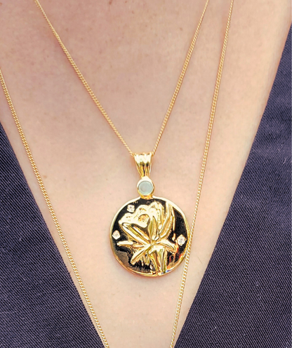 Night Blooming Cereus & Stars Medallion Necklace